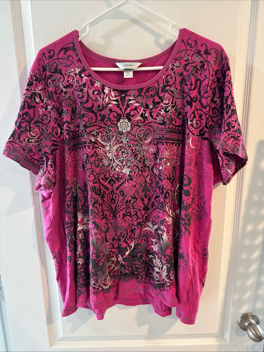 Cj banks Women's Pink Embellished Scoop Neck Top